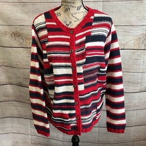 Mark Fore Strike Hand Knit Cardigan Sweater Americana Stripes Cotton Blend XL